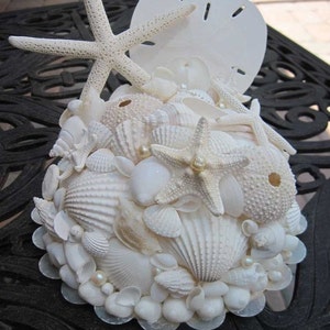 Beach Wedding Wedding Cake Topper Starfish Seashell Cake Topper Shell Cake Decorations All White image 1