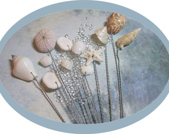 Beach Wedding- Natural Seashells - Seashell Bouquet Wired Shells - Starfish - Wired Seashells - Seashell Stems - Use in your Fresh Bouquet