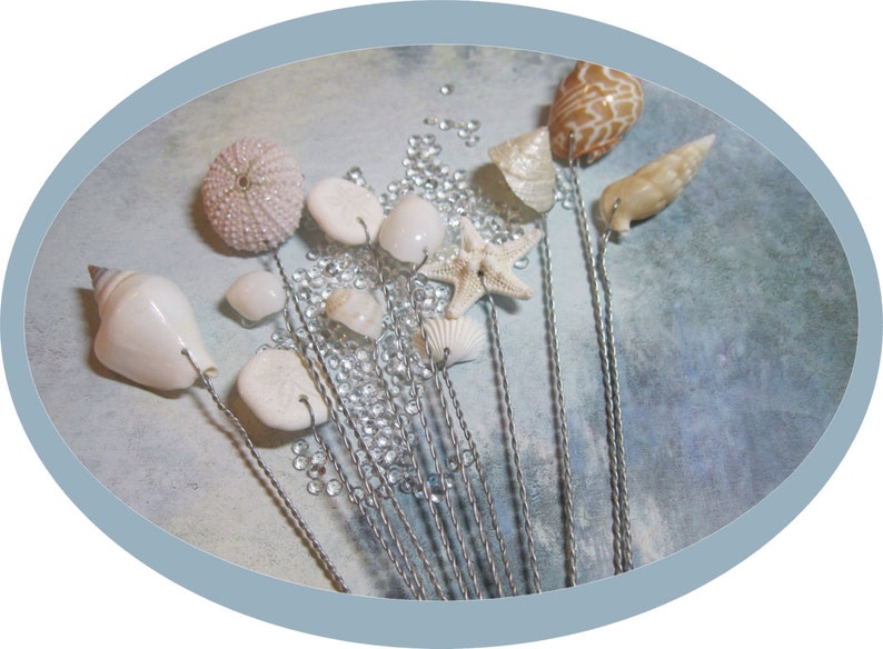 Beach Wedding Natural Seashells Seashell Bouquet Wired Shells Starfish Wired Seashells Seashell Stems Use in your Fresh Bouquet image 1