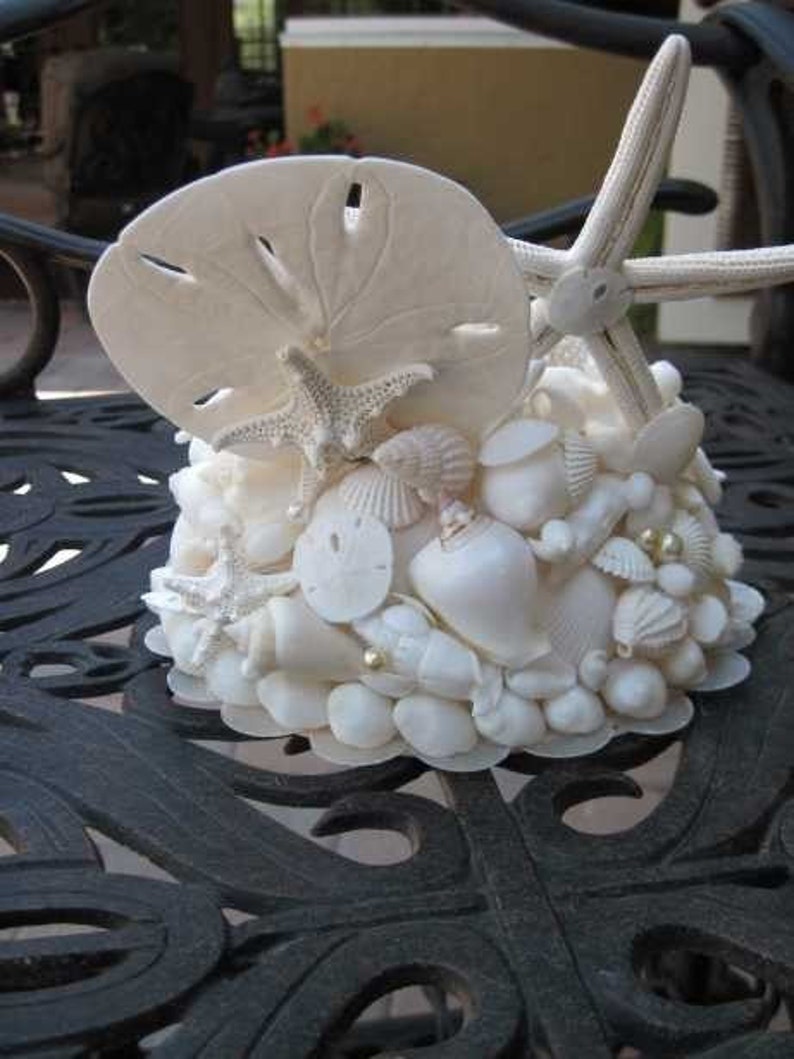 Beach Wedding Wedding Cake Topper Starfish Seashell Cake Topper Shell Cake Decorations All White image 4