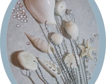 Seashell Bouquet Wired Shells - Beach Wedding- Natural Seashells - Starfish - Wired Seashells - Seashell Stems - Use in your Fresh Bouquet