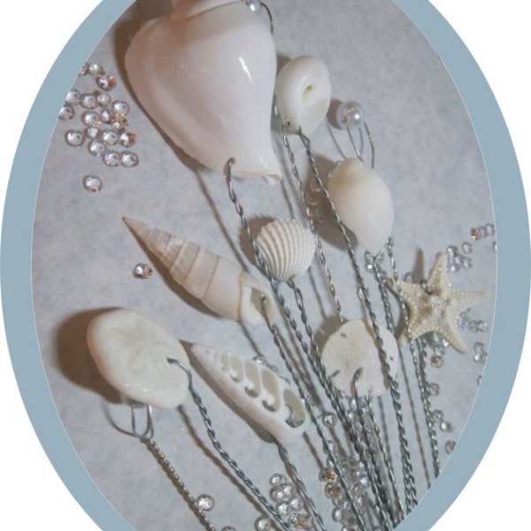 Seashell Bouquet Wired Shells - Beach Wedding- Natural Seashells - Starfish - Wired Seashells - Seashell Stems - Use in your Fresh Bouquet