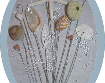 Beach Wedding- Natural Seashells - Seashell Bouquet Wired Shells - Starfish - Wired Seashells - Seashell Stems - Use in your Fresh Bouquet