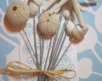 Beach Wedding- Natural Seashells - Seashell Bouquet Wired Shells - Starfish - Wired Seashells - Seashell Stems - Use in your Fresh Bouquet