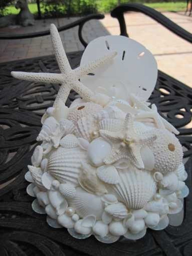 Beach Wedding Wedding Cake Topper Starfish Seashell Cake Topper Shell Cake Decorations All White image 3