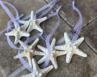 Starfish Ornament  Glistened  Natural White Knobby Starfish Christmas Ornaments  6 Beachy Baubles for the Simple Life  2.5 inch