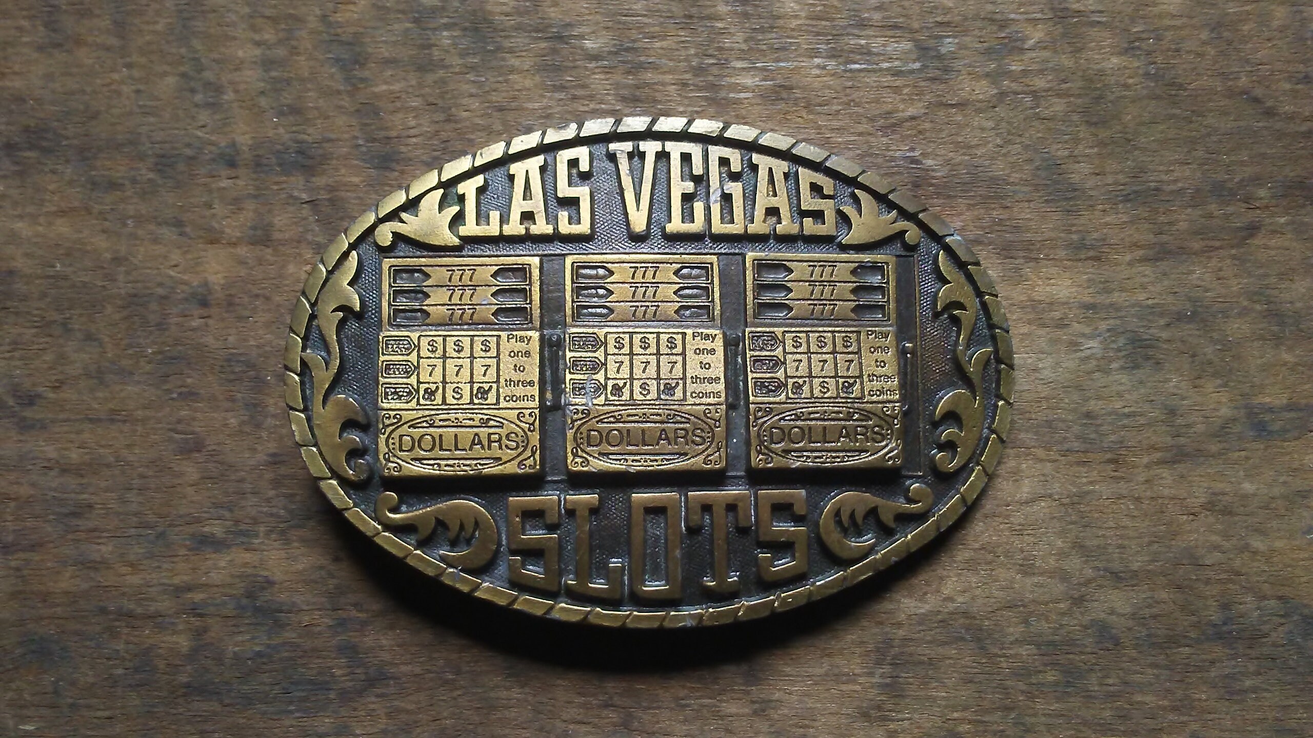 Vintage mens large Brass novelty belt buckle Las Vegas Slots. Etsy