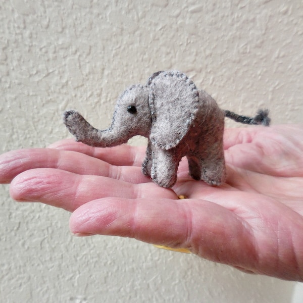 Light gray baby elephant, miniature handmade felt elephant, endangered animal, stuffed felt animal