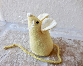 Small felt mouse, yellow mouse pincushion, stuffed animal gift