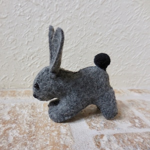 Gray felt rabbit, small bunny Easter decoration or gift, stuffed felt animal