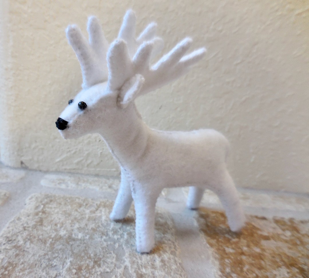 White Reindeer Holiday Decoration, Christmas Reindeer Ornament, Soft