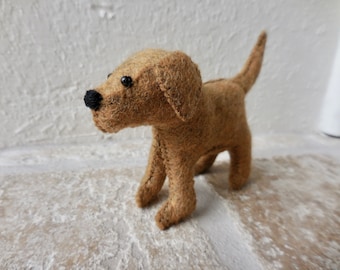 Small golden dog, stuffed felt puppy, gift for dog lover, soft toy felt stuffed animal