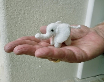 Handmade Miniature Elephant Gift: White Felt Elephant Endangered Animal
