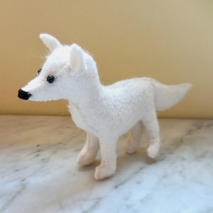White felt fox, arctic fox soft sculpture, polar fox felt stuffed animal