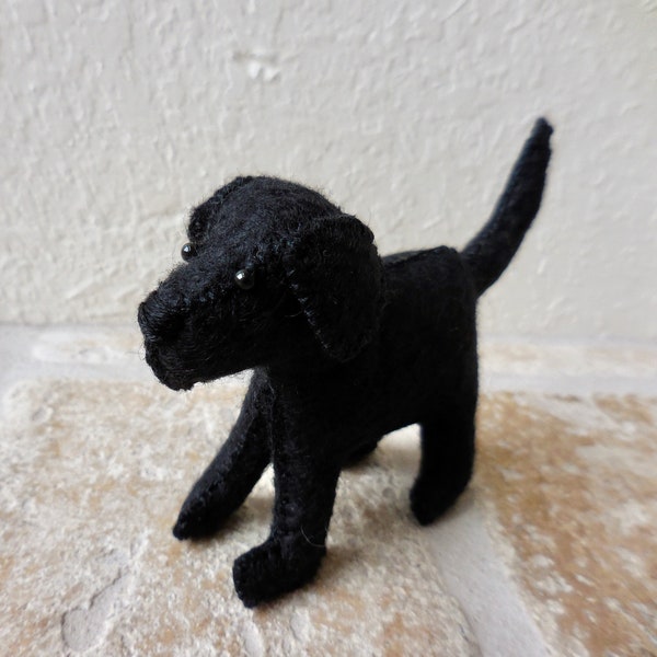 Black felt Labrador dog, felt animal gift for dog lover, little dog soft toy, felt stuffed animal