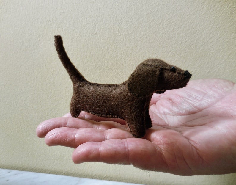 Small brown dachshund, gift for dog lover, stuffed puppy dog, felt stuffed animal image 7