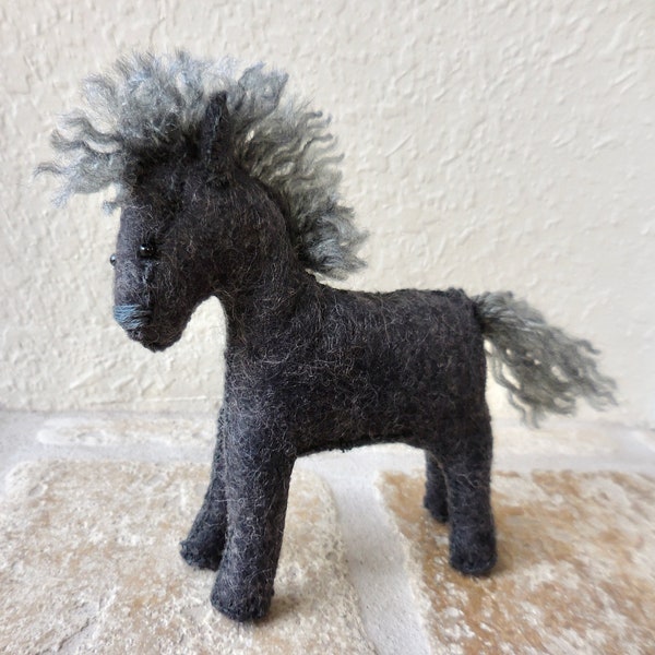 Gray felt horse, gift for a horse lover, felt pony figure, felt stuffed animal