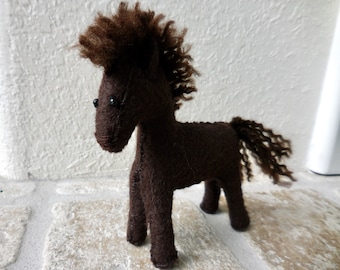 Brown felt horse gift for horse lover, pony soft toy, felt stuffed animal