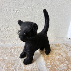 Black Felt Cat - Hand Sewn Kitten Soft Toy - Halloween Decoration