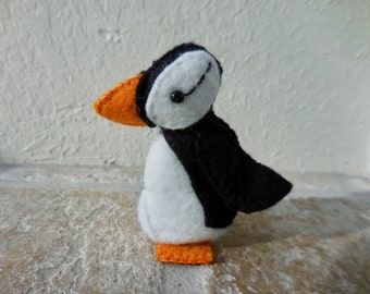 Small felt puffin, soft toy gift animal, handmade sea bird stuffed felt animal