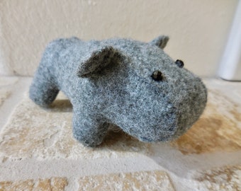Hippo stuffed animal, felt hippopotamus soft toy, felt animal gift