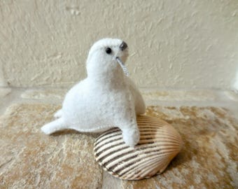 Felt Stuffed Seal: Hand-Stitched White Baby Sea Mammal