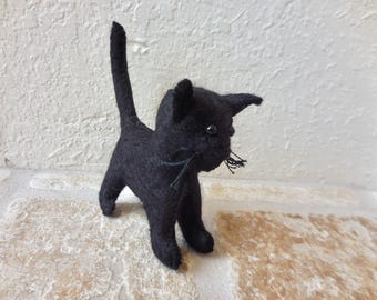 Black Felt Cat - Hand Sewn Soft Toy Cat Halloween Decoration