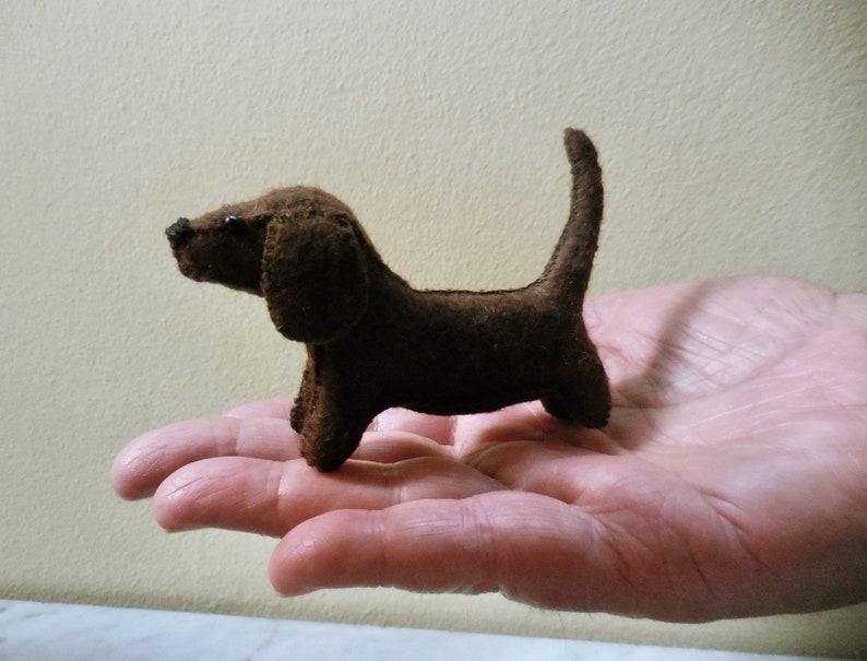 Small brown dachshund, gift for dog lover, stuffed puppy dog, felt stuffed animal image 2