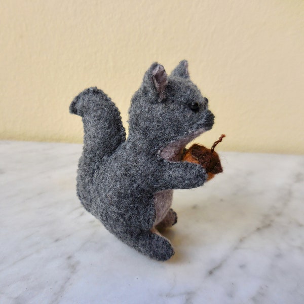 Small felt squirrel, miniature squirrel and acorn, soft toy woodland animal, stuffed felt animal