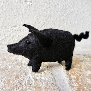 Black felt pig, handmade pig farm animal, little piggy felt stuffed animal