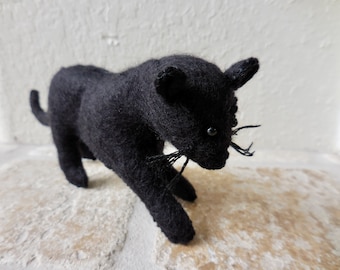 Black panther felt animal, black leopard or jaguar gift, endangered species felt stuffed animal