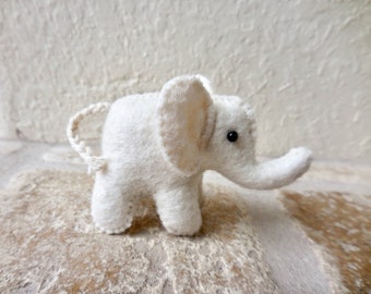 White baby elephant, miniature stuffed handmade elephant, endangered animal