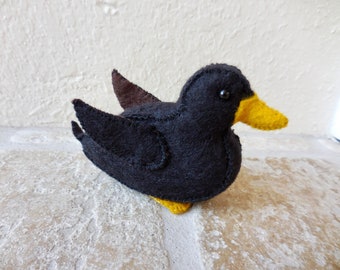 Black felt duck, small stuffed duck, duck decor, black scoter handmade felt stuffed animal