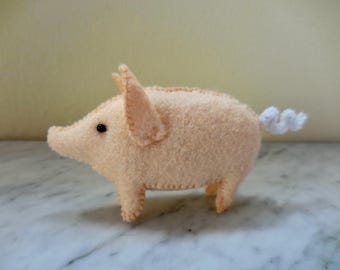 Small stuffed pig, handmade miniature pig, felt farm animal