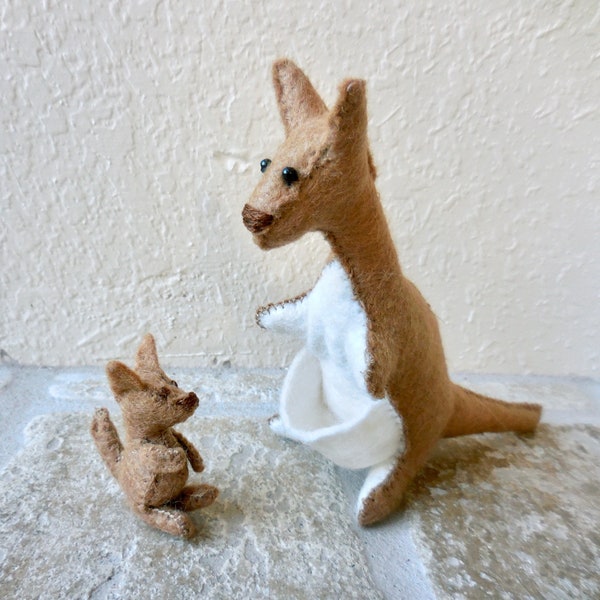 Felt kangaroo, mother and baby joey stuffed kangaroo, Australian animal gift, stuffed felt animal