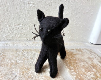 Black felt cat gift for cat lover, soft toy kitten, black cat Halloween decoration, stuffed kitty, felt stuffed animal