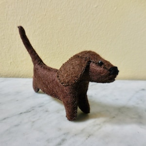 Small brown dachshund, gift for dog lover, stuffed puppy dog, felt stuffed animal image 1