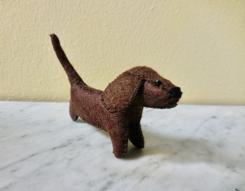 Small brown dachshund, gift for dog lover, stuffed puppy dog, felt stuffed animal image 1