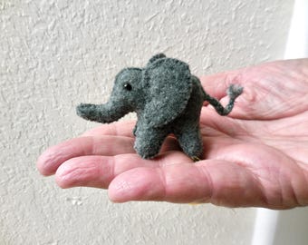 Miniature Gray Felt Elephant: Handmade Stuffed Animal - Endangered Species