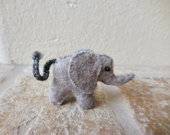 Miniature Felt Elephant: Light Gray Small Endangered Animal