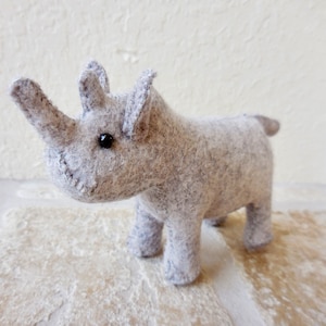 Gray felt rhino, stuffed felt animal, rhinoceros, rhino soft sculpture, endangered species