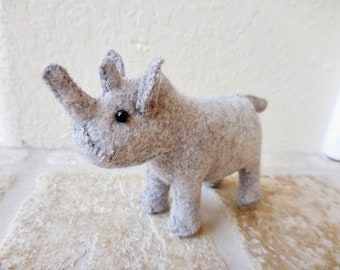 Gray Felt Rhino, Handmade Endangered Species Gift