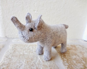 Gray felt rhino, stuffed felt animal, rhinoceros, rhino soft sculpture, endangered species