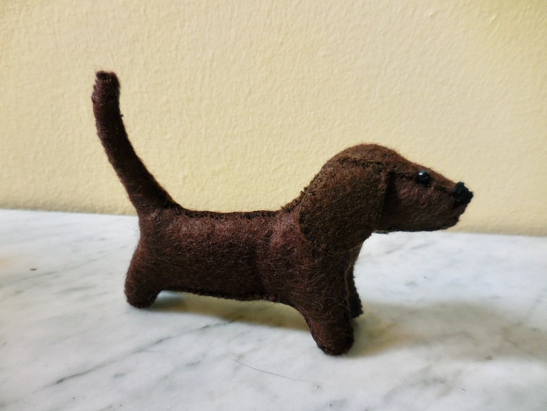 Small brown dachshund, gift for dog lover, stuffed puppy dog, felt stuffed animal image 8