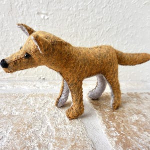 Small Felt Coyote Soft Sculpture: Hand Sewn Stuffed Animal Figure