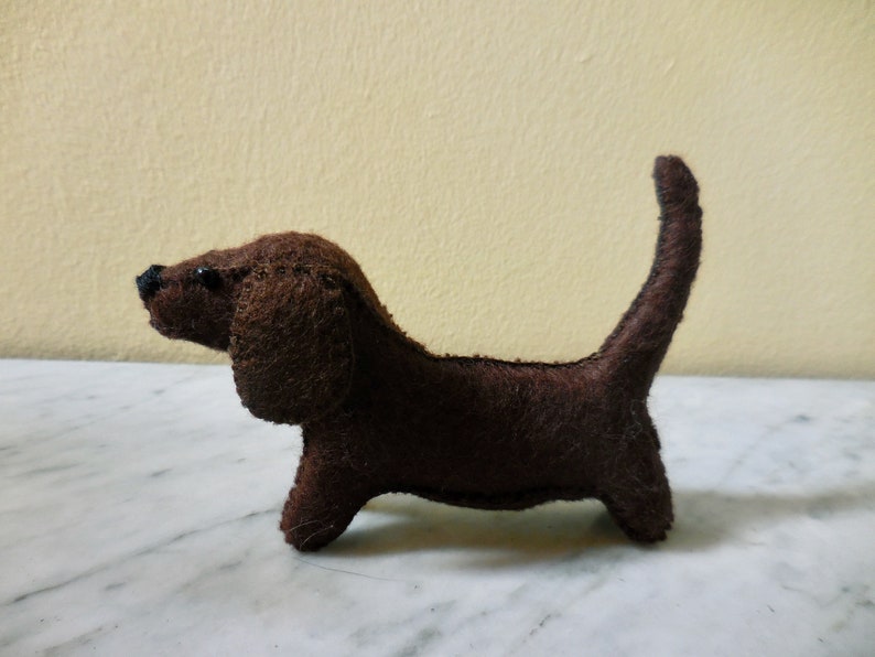 Small brown dachshund, gift for dog lover, stuffed puppy dog, felt stuffed animal image 4