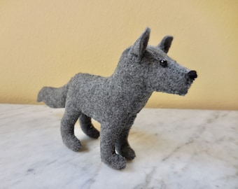 Gray felt wolf, toy gift wolf, totem animal, timber wolf stuffed felt animal