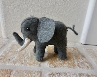 Handmade Gray Felt Elephant: Endangered Species Small Soft Toy