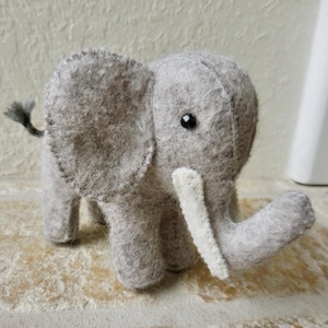 Handmade Gray Felt Elephant: Nursery Decor, Endangered Species Animal