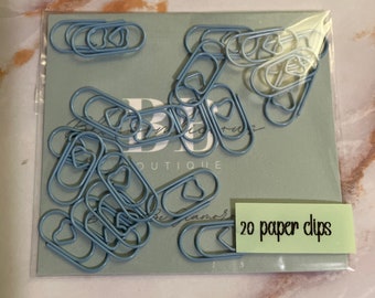 Blue mini heart pastel paper clips, mini paper clips, planner clips